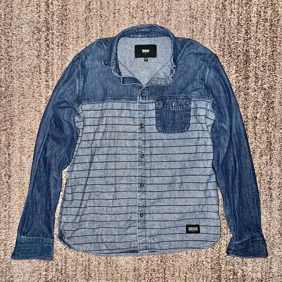 Lifetime Collective Uniform Standard Men's Denim Striped Button Down Long Sleeve - Picture 1 of 11